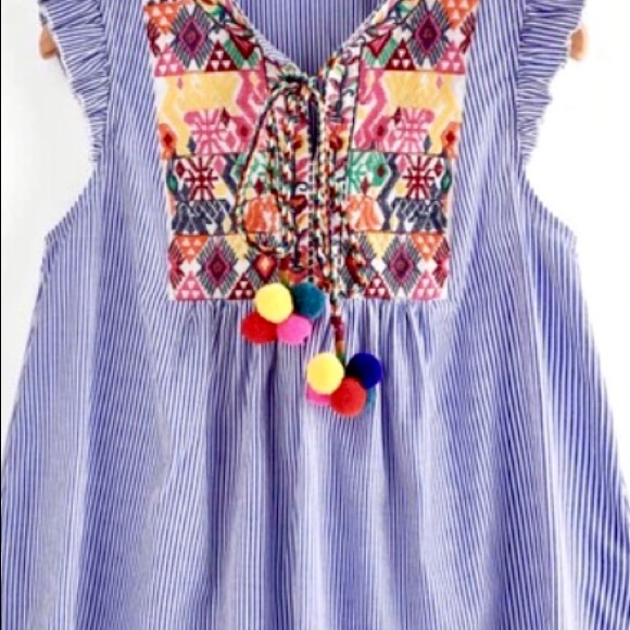 Shein Boho Pom Pom Tie Festive Seersucker Blouse - Picture 5 of 16